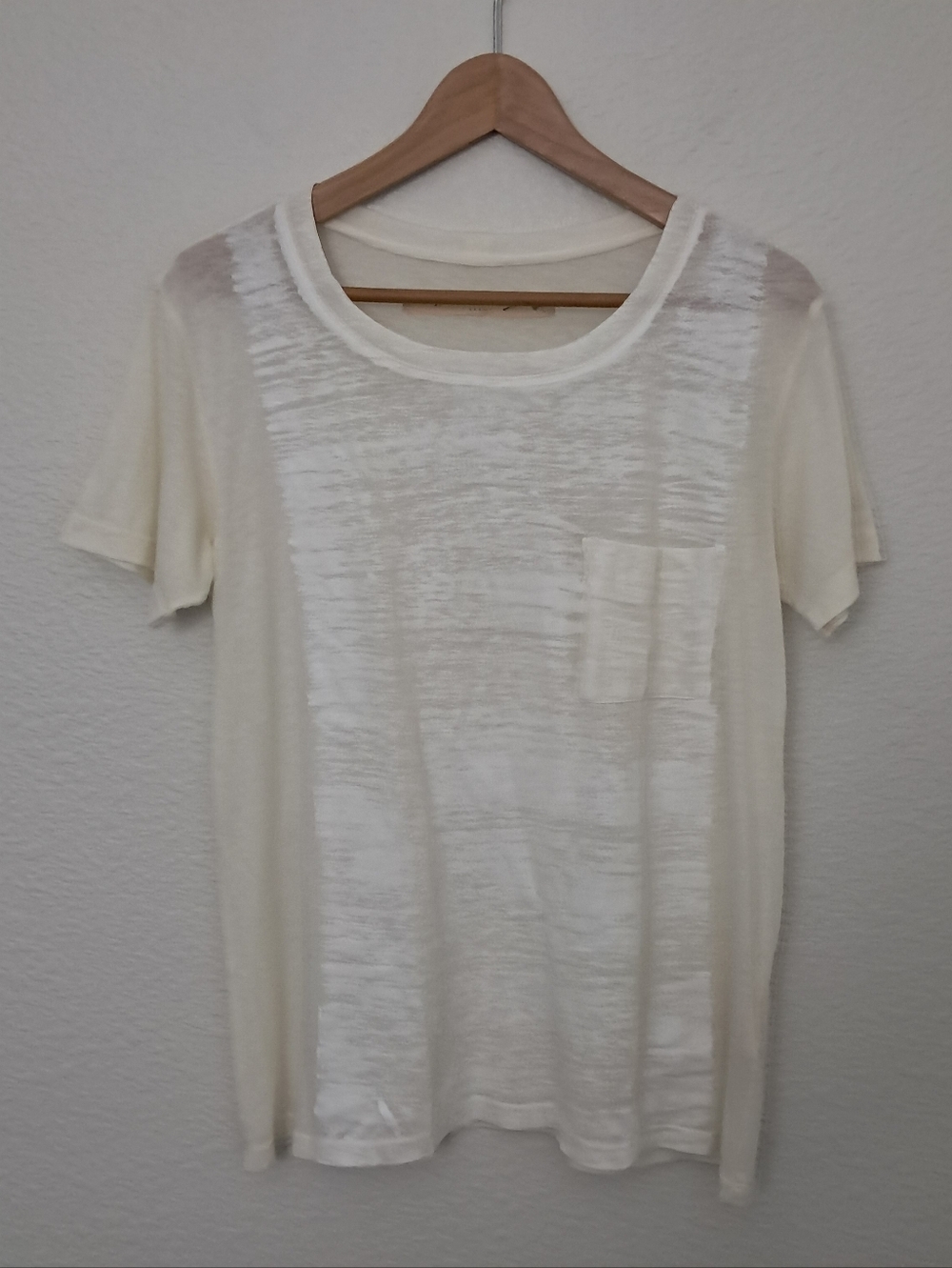 Raquel Alegra Paint Covered Pocket T shirt Women's Size Medium Ivory Unique